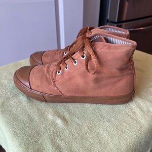 High-Top Canvas Sneakers in Rust. Size 6.5